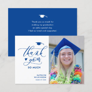 Elegant Blue Script - Minimalistiskt foto Studente Tack Kort