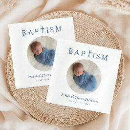 Elegant Blue Script Photo Baptism Pappersservett