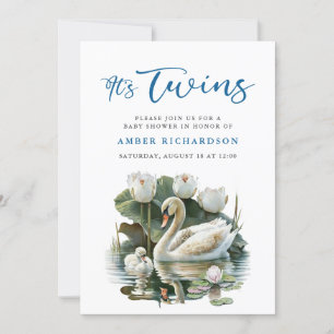 Elegant Blue Script Svan Simple Boy Baby Shower Inbjudningar