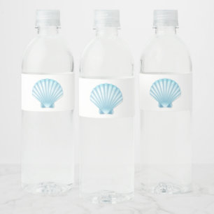 Elegant Blue Seashell Nautical Beach Wedding Vattenflaska Etikett