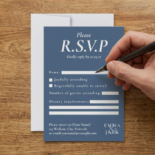 Elegant Blue serif med ampersand bröllop OSA Kort