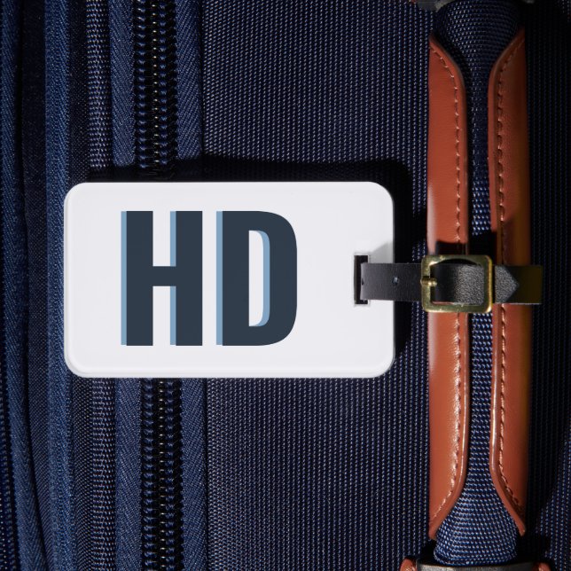 Elegant Blue Shadow Monogram Vintage Beach Resa Bagagebricka (Framsida Insitu 4)