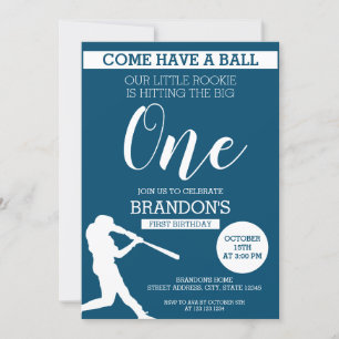 Elegant Blue Silhouette Baseball 1:a födelsedagen Inbjudningar
