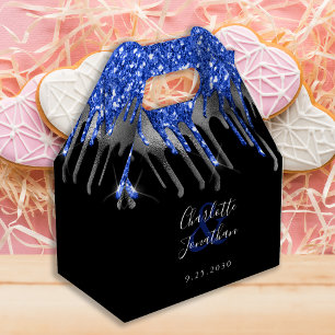 Elegant Blue Silver Black Glitter Drives Bröllop Presentaskar