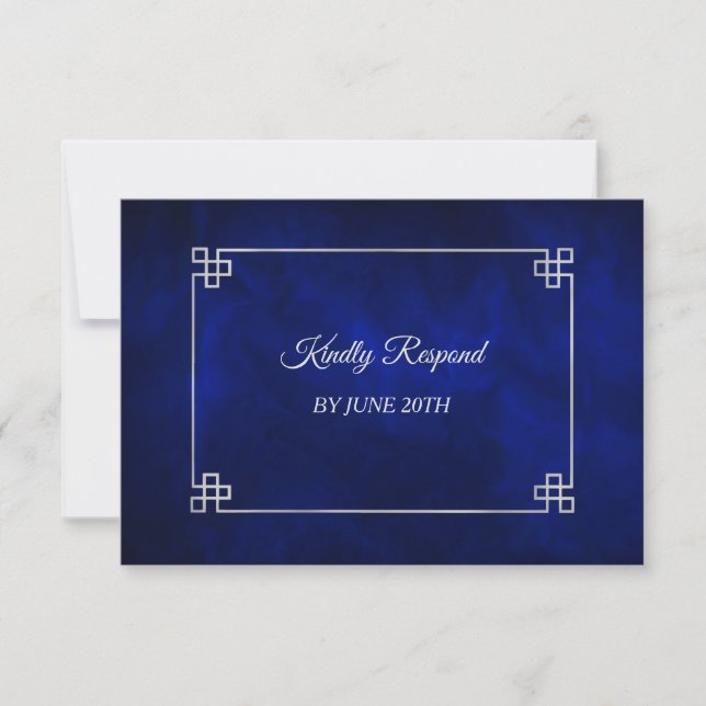 Elegant Blue Silver Bröllop Ram Menu OSA Kort (Framsida)