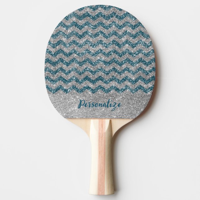 Elegant Blue Silver Glitter Chevron Zig Zag Pingisracket (Framsidan)