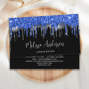 Elegant Blue Silver Glitter Drives Black Modern Visitkort