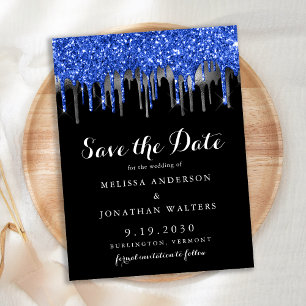Elegant Blue Silver Glitter Drives Spara datum Vykort