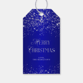 Elegant Blue Silver Glitter God jul Presentetikett