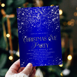 Elegant Blue Silver Glitter jul Kväll Party i Inbjudningar