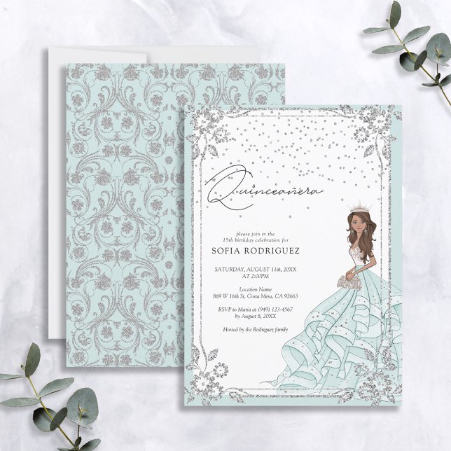 Elegant Blue Silver Glitter Quinceanera Birthday Inbjudningar (Skapare uppladdad)
