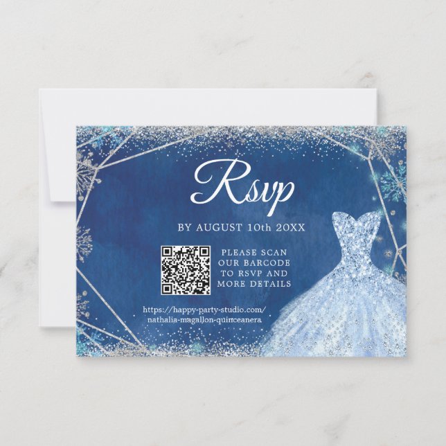 Elegant Blue Silver jul Quinceañera QR OSA Kort (Framsida)