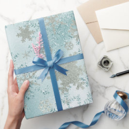 Elegant Blue Silver jul Snowflake Mönster Presentpapper