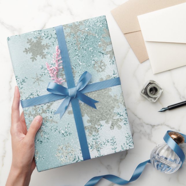 Elegant Blue Silver jul Snowflake Mönster Presentpapper (Gifting)