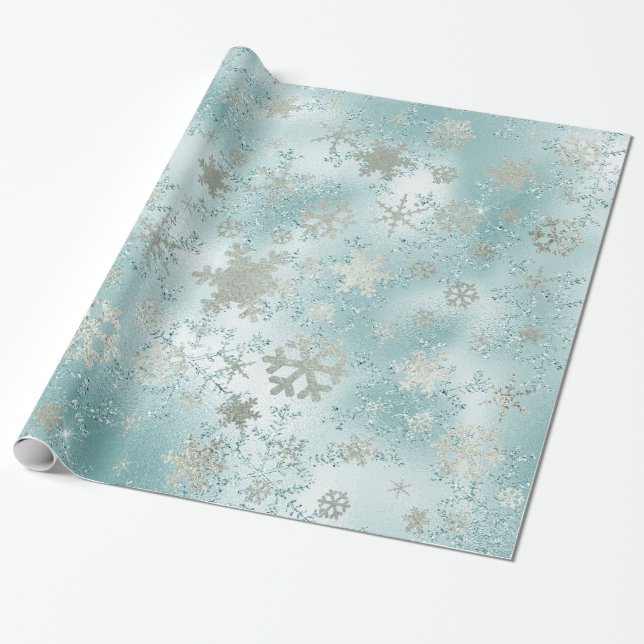 Elegant Blue Silver jul Snowflake Mönster Presentpapper (Utrullad)