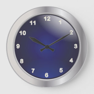Elegant Blue & Silver Metall med vita siffror Stor Klocka