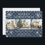 Elegant Blue Silver Snowflake 3 Photo Collage Julkort<br><div class="desc">Vackert blått buffelplatta fotokollage-helgdag med snöflingor och stjärnor. Anpassa enkelt det här söta helgdag med foton och text.</div>