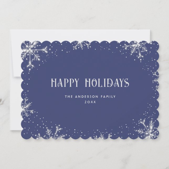 Elegant Blue Silver Snowflake Glad helg Card Julkort (Framsida)