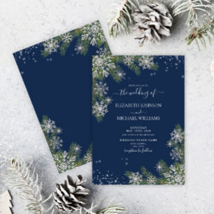 Elegant Blue Silver Snowflake Gräs Winter Wedding Inbjudningar