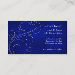 Elegant Blue Silver Swirl Design Visitkort