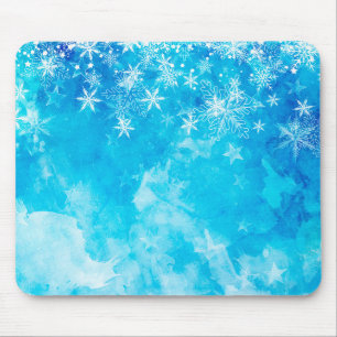 Elegant Blue Snöflingor jul   Mousepad Musmatta