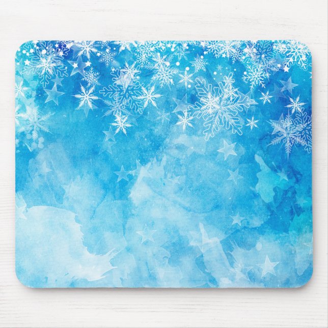 Elegant Blue Snöflingor jul | Mousepad Musmatta (Framsidan)