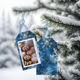 Elegant Blue Snöflingor jul Presentetikett