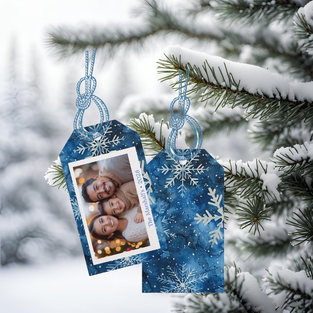 Elegant Blue Snöflingor jul Presentetikett (Elegant Blue Snowflakes Christmas Gift Tags)