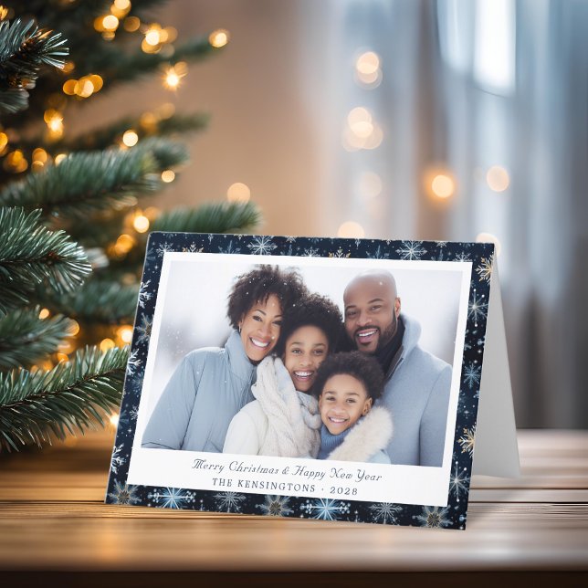 Elegant Blue Snöflingor julfoto Helgkort (Elegant Blue Snowflakes Christmas Photo Holiday Card)