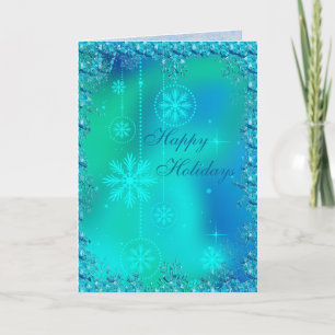 Elegant Blue Snöflingor & Sequins jul Helgkort