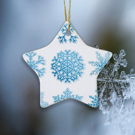 Elegant Blue Snöflingor White-jul Julgransprydnad Keramik