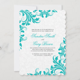 Elegant Blue Snöre White Damasks Bröllop Inbjudningar