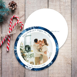 Elegant Blue Snowflake Circle-julkort Julkort