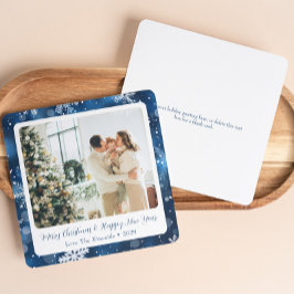 Elegant Blue Snowflake Helgdag Card med foto Julkort