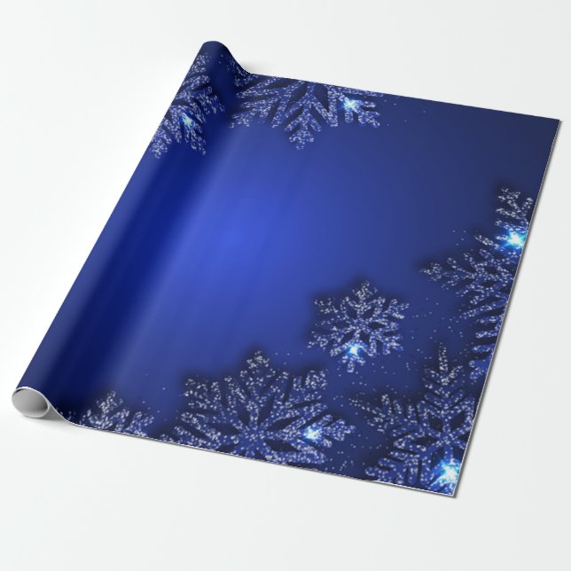Elegant Blue Snowflake Helgdag Presentpapper (Utrullad)