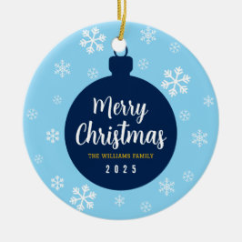 Elegant Blue Snowflake-julfamiljfoto Julgransprydnad Keramik