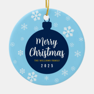 Elegant Blue Snowflake-julfamiljfoto Julgransprydnad Keramik