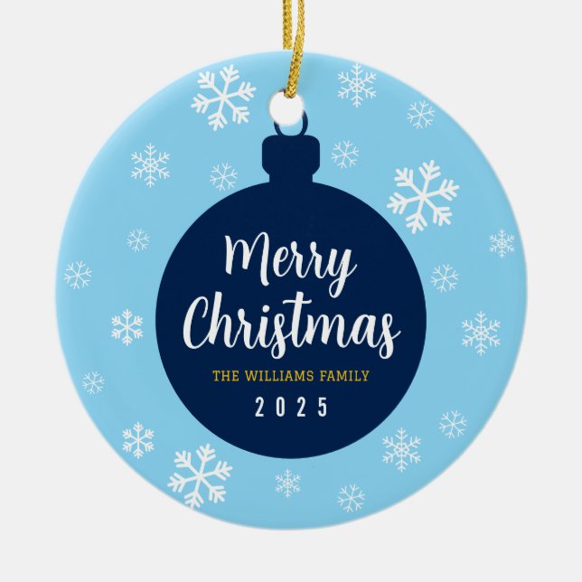 Elegant Blue Snowflake-julfamiljfoto Julgransprydnad Keramik (Framsidan)