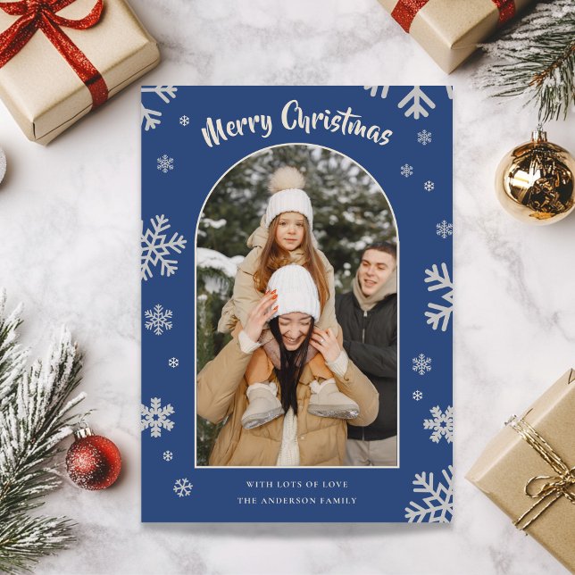 Elegant Blue Snowflake-julfoto Helgkort (Elegant Blue Snowflake Christmas Photo Card)