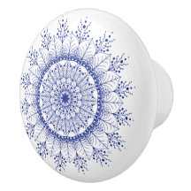 Elegant Blue Snowflake Mandala Ceramic Knob