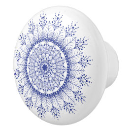 Elegant Blue Snowflake Mandala Ceramic Knob Knopp