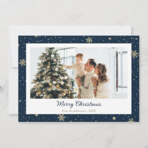 Elegant Blue Snowflake Photo God jul kort
