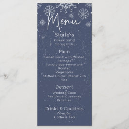 Elegant Blue Snowflake Winter Thned Bröllop Menu Meny