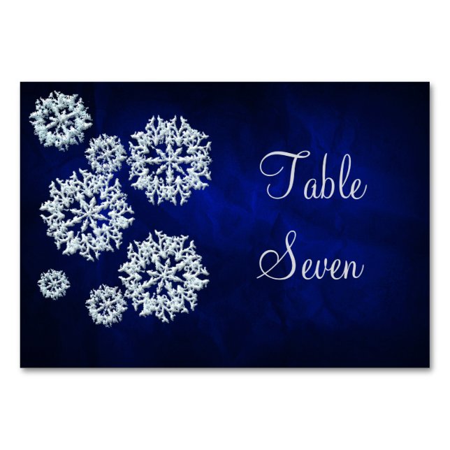 Elegant Blue Snowflake Winter Wedding Bordsnummer (Framsidan)