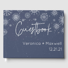 Elegant Blue Snowflake Winter Wedding Guest Book Gästböcker