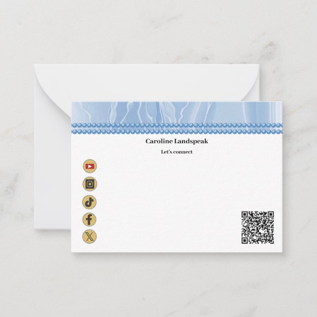 Elegant Blue Social Media & QR-kod Anteckningskort (Framsida)