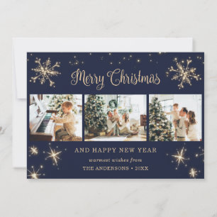 Elegant Blue Sparkly Snowflake Photo jul Julkort