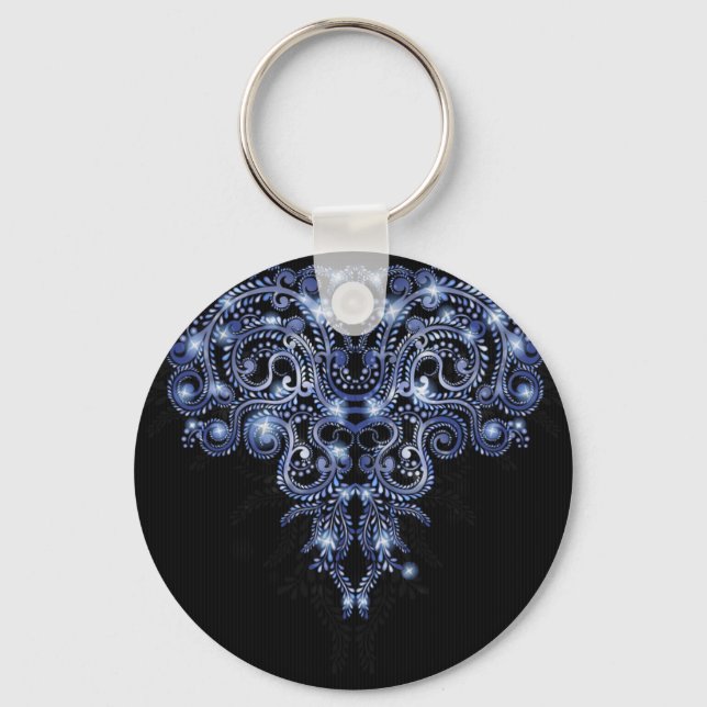Elegant Blue Sparkly Swirl-nyckelkedja Nyckelring (Framsida)