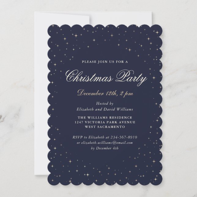 Elegant Blue Starry jul Party Inbjudningar (Framsida)