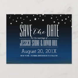Elegant Blue Starry Night Bröllop spara datum Meddelande Vykort